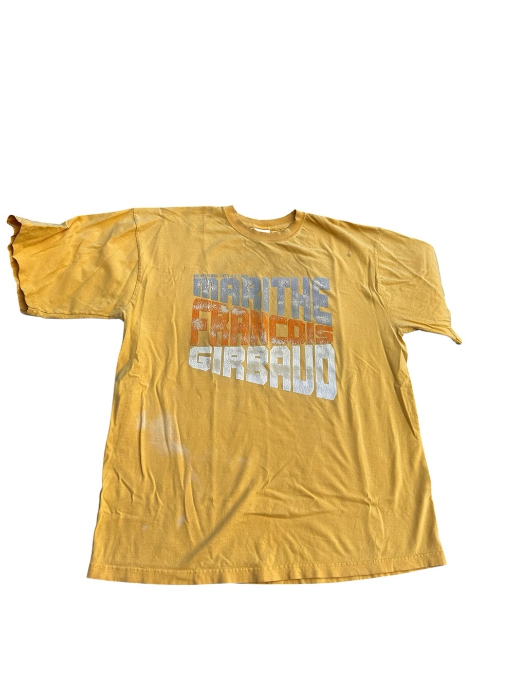 Vtg Marithe Francois Girbaud Thrashed Tee Shirt Size XL Yellow Logo Short Sleeve